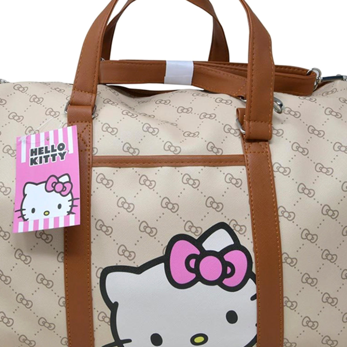 Hello Kitty Deluxe Duffle Bag with Adjustable Shoulder Strap - Beige/Brown