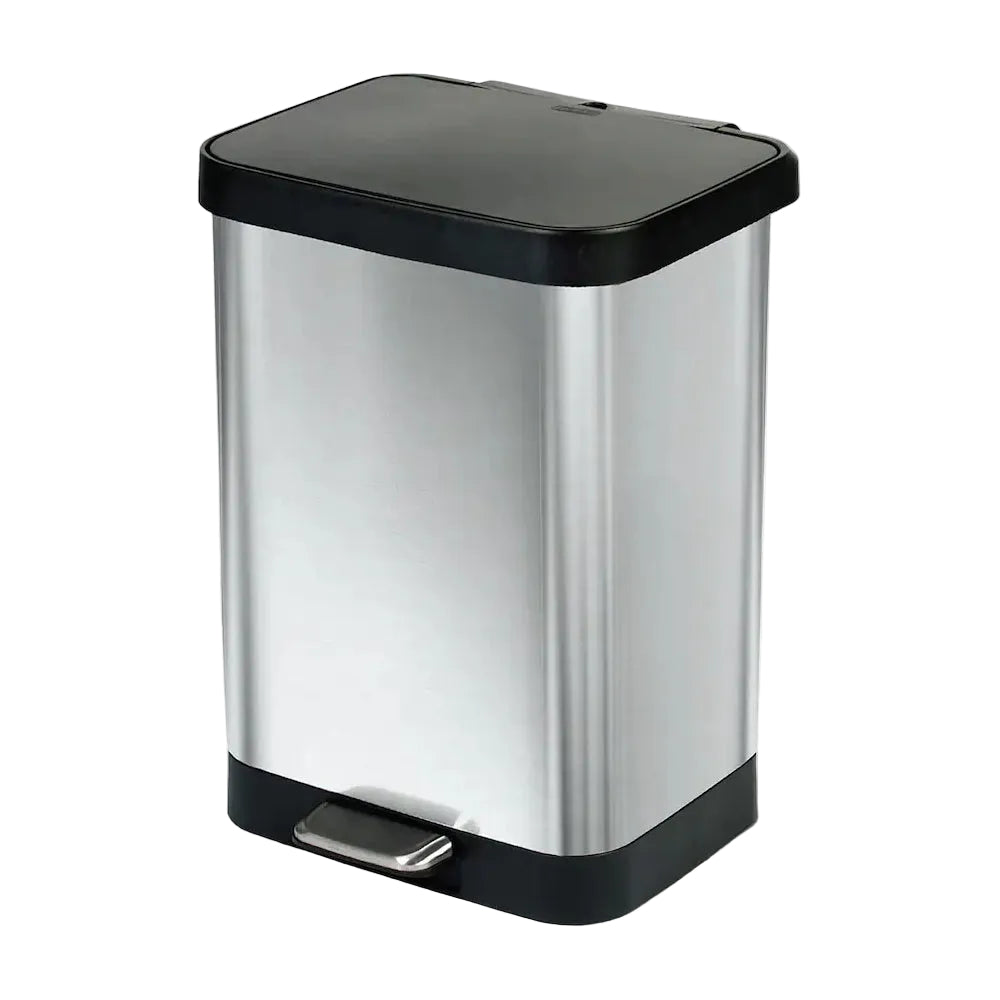 Glad 50L Step Trash Can with Odor Protection - Silver/Black