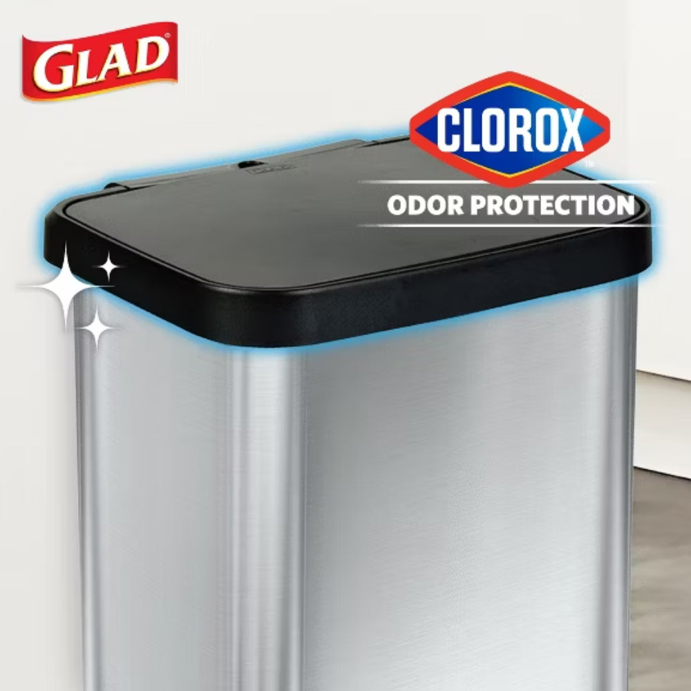 Glad 50L Step Trash Can with Odor Protection - Silver/Black