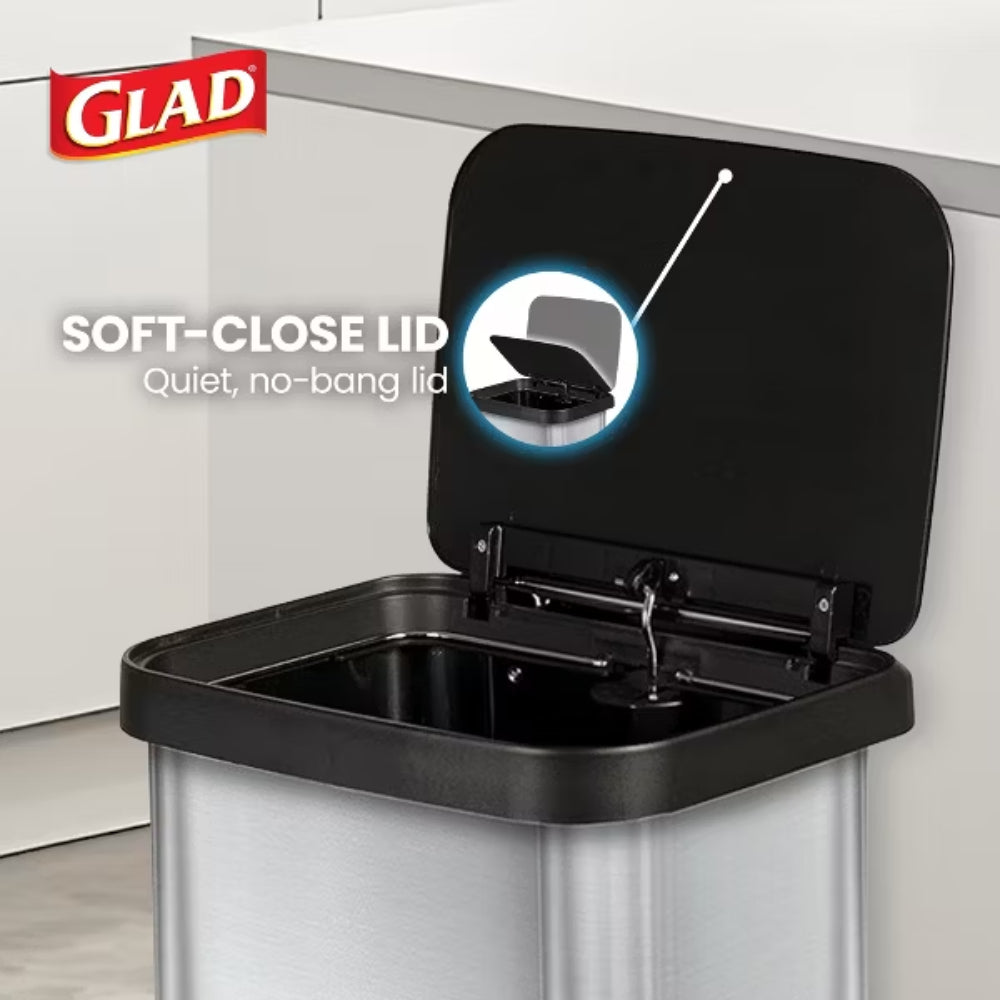 Glad 50L Step Trash Can with Odor Protection - Silver/Black