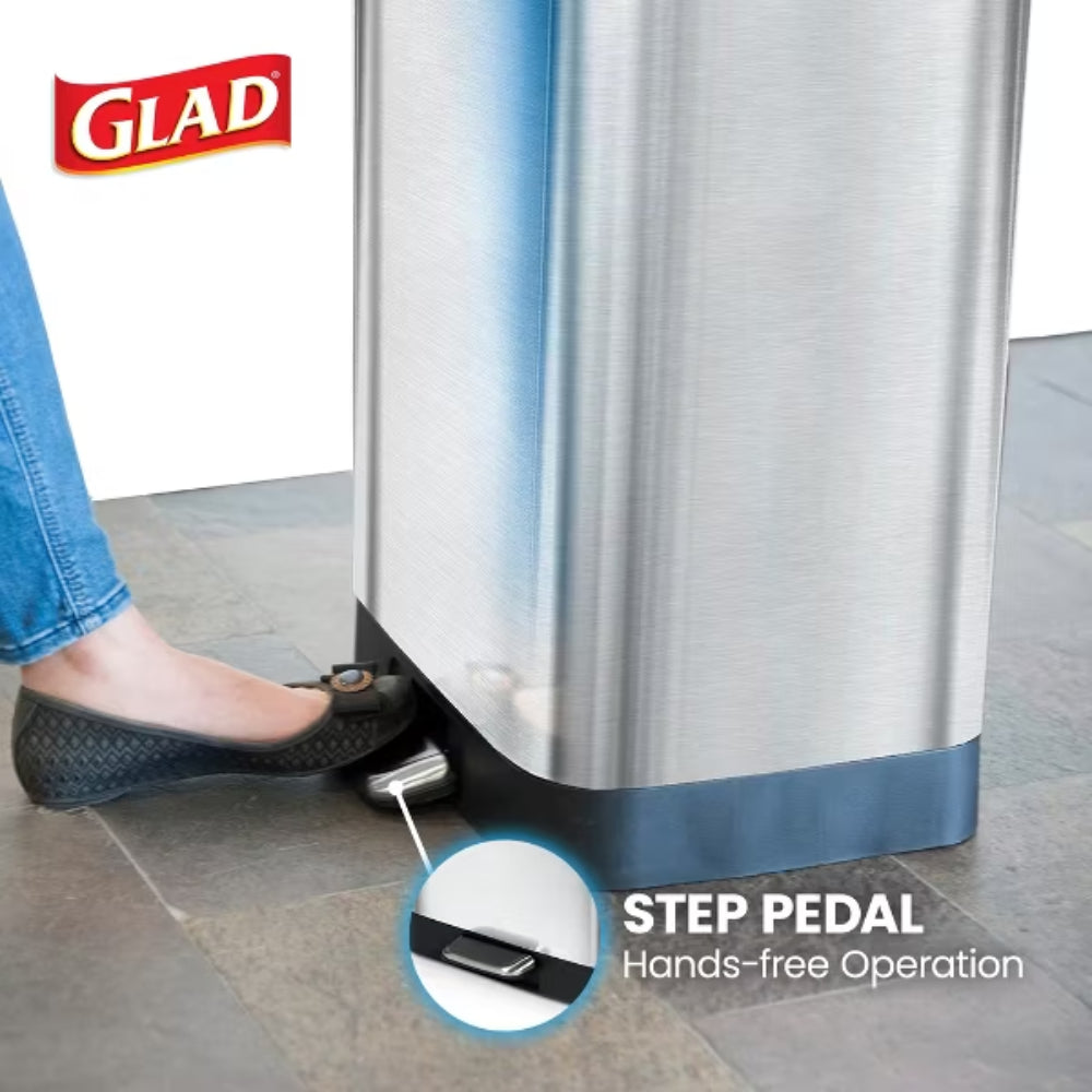 Glad 50L Step Trash Can with Odor Protection - Silver/Black