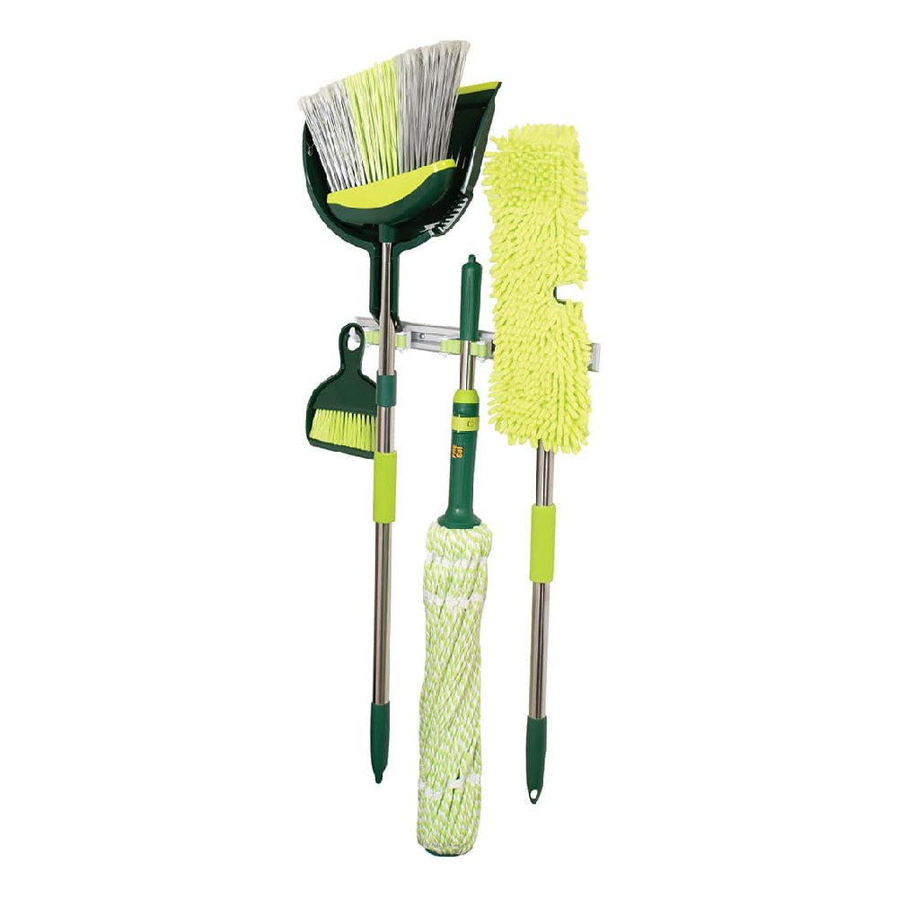 Pine-Sol Broom & Mop Cleaning (7-Piece) Set All in One Floor Cleaning Kit - Green/Silver