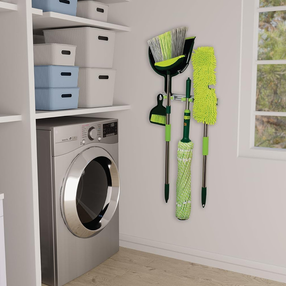 Pine-Sol Broom & Mop Cleaning (7-Piece) Set All in One Floor Cleaning Kit - Green/Silver