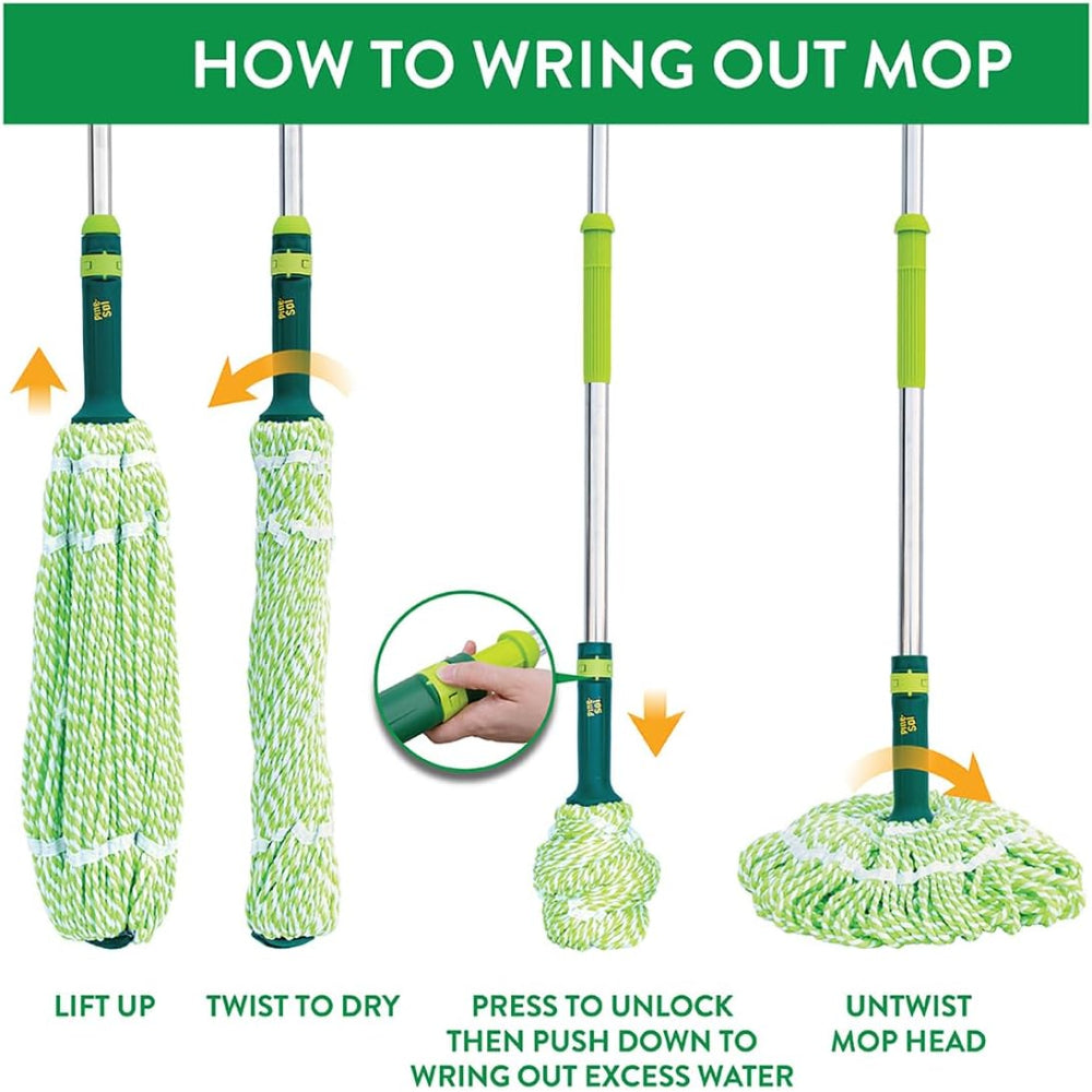 Pine-Sol Broom & Mop Cleaning (7-Piece) Set All in One Floor Cleaning Kit - Green/Silver
