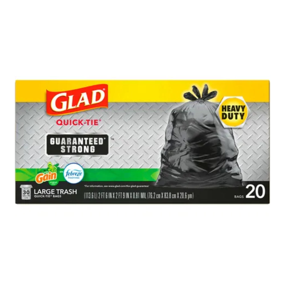 Glad Quick-Tie DrawString Gain Original Trash Bags (20-Count) - Black
