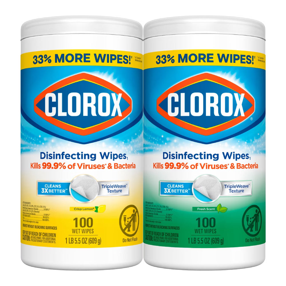 Clorox Crisp Lemon & Fresh Scent Disinfecting Cleaning Wipes (Pack of 2, 100-Count Each)
