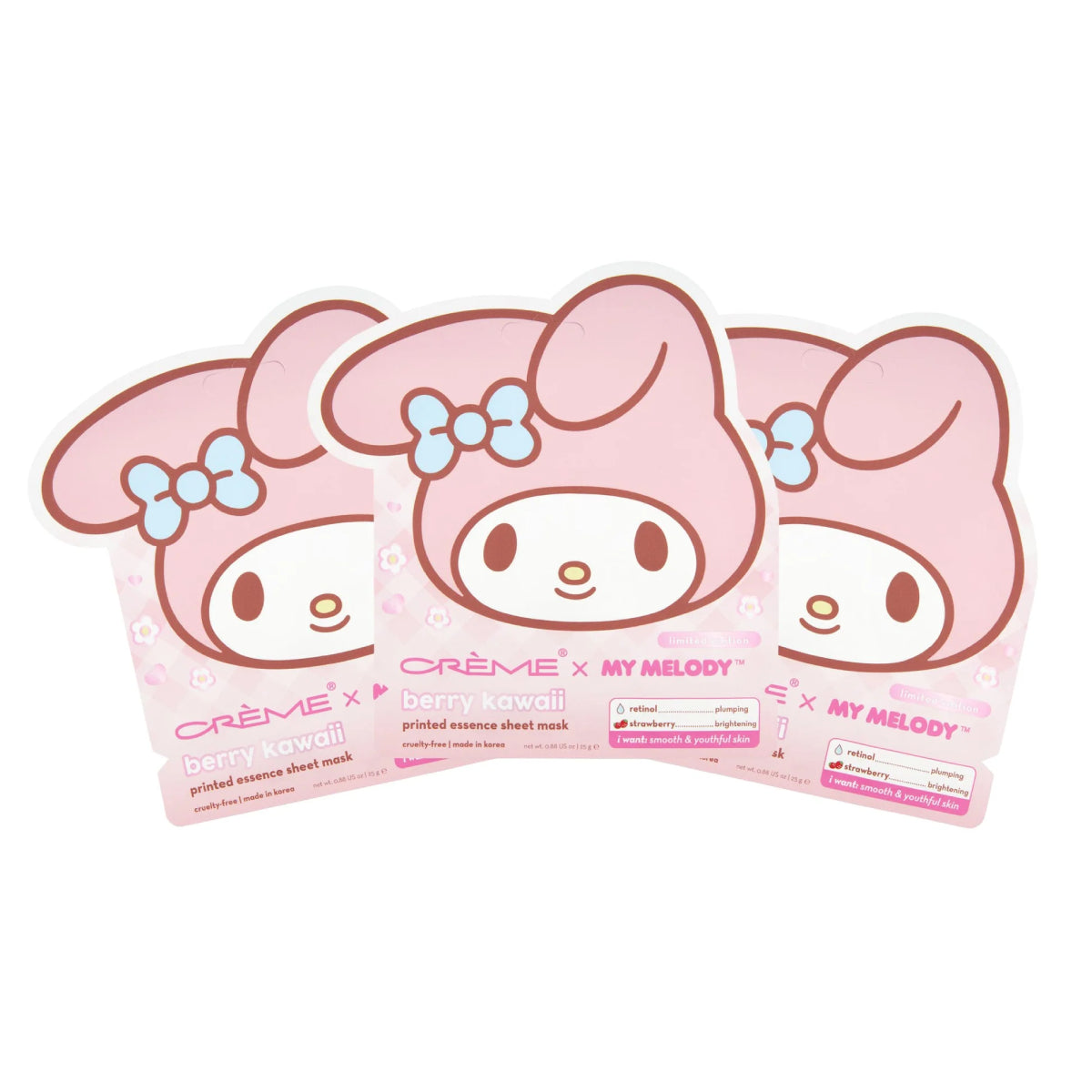 The CrΓΒ¨me Shop X My Melody Berry Kawaii Printed Essence Sheet Mask Set (3 Pieces)
