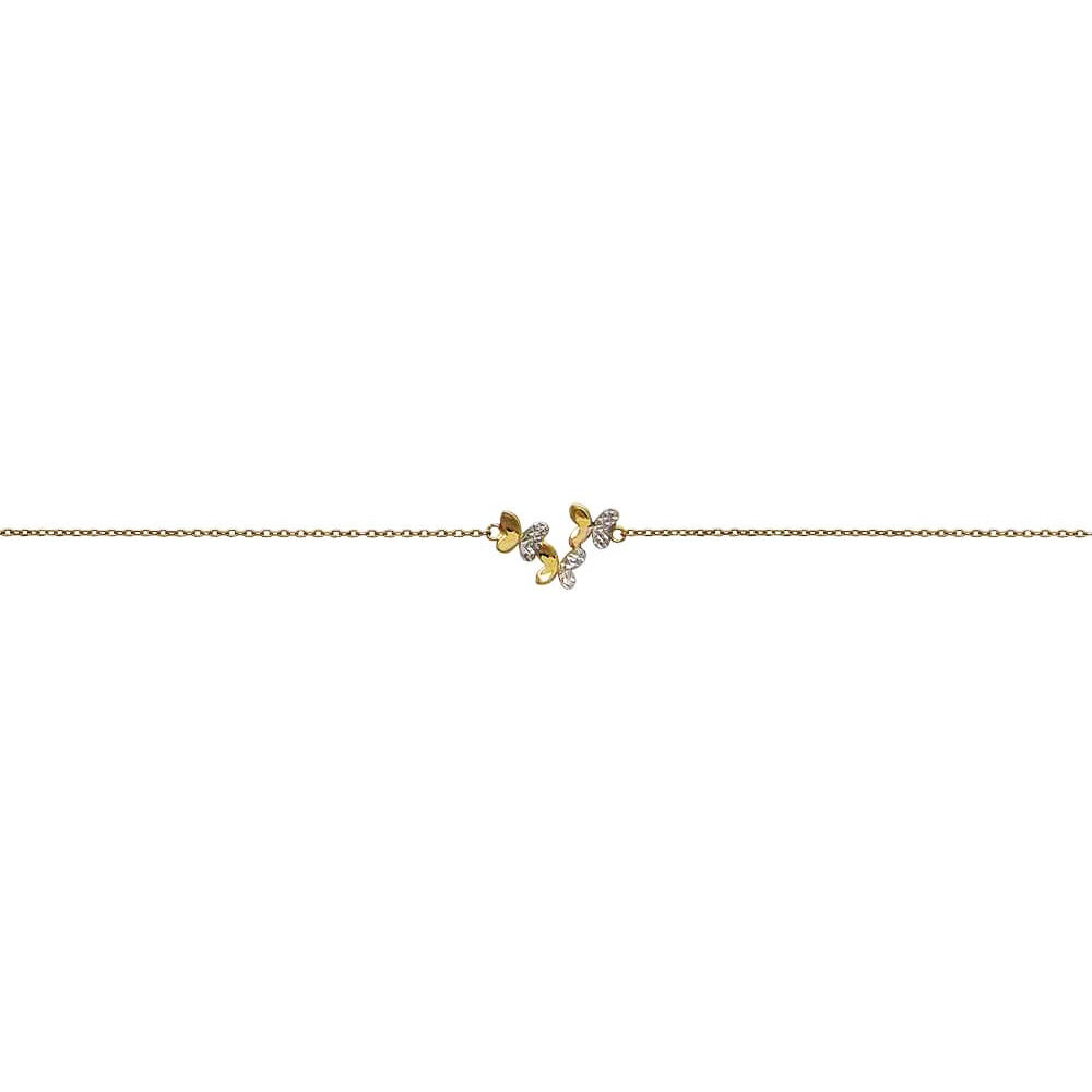 14K Women's Cubic Zirconia Butterflies Bracelet in 14K Yellow Gold