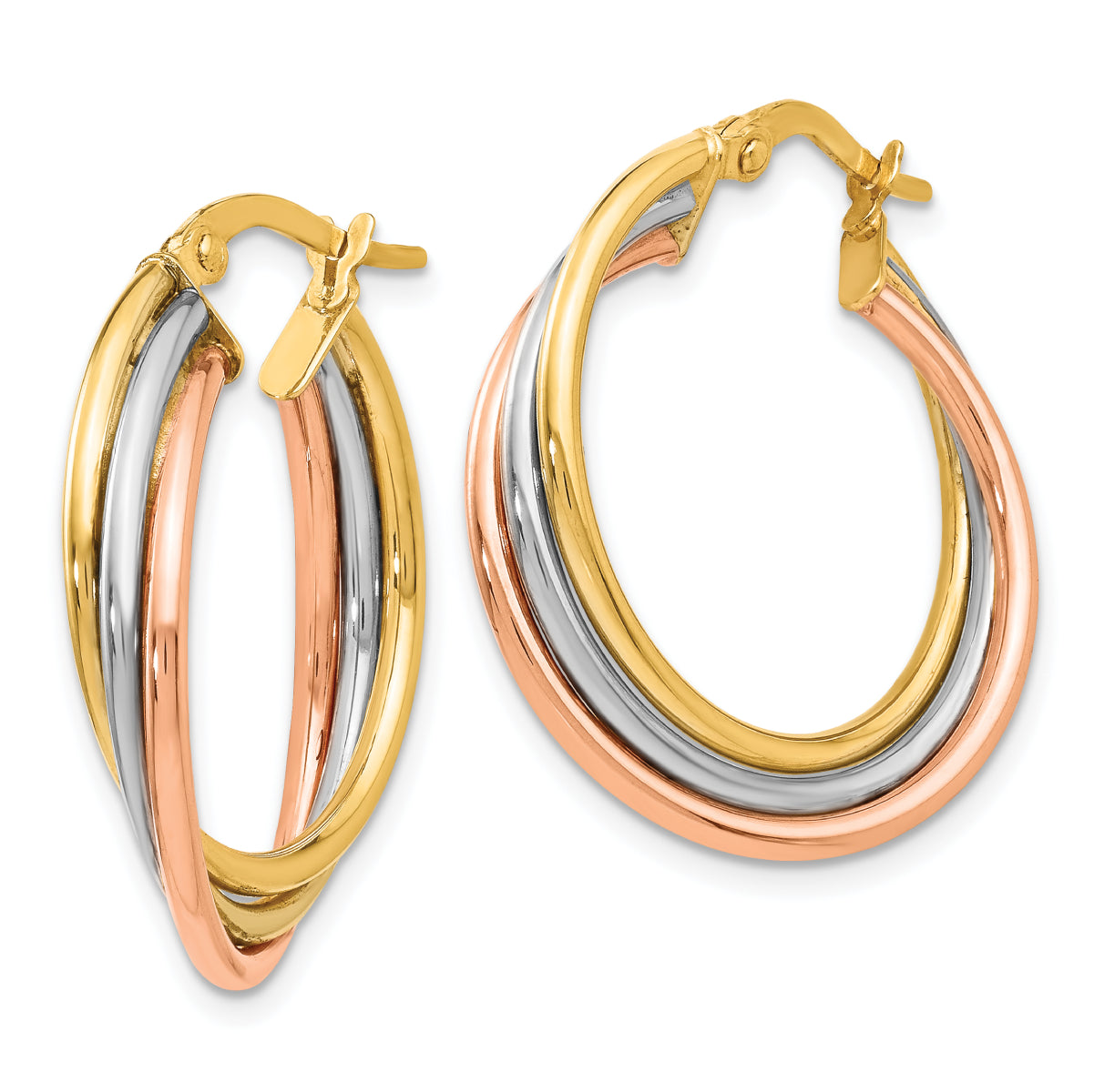 14K Leslie's Women's Twisted Hoop Earrings in 14K Three-Tone Gold