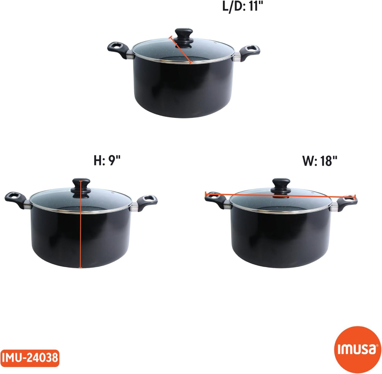 Imusa GAU/24038 10 qt Bistro Nonstick Duch Oven with Glass Lid - Black