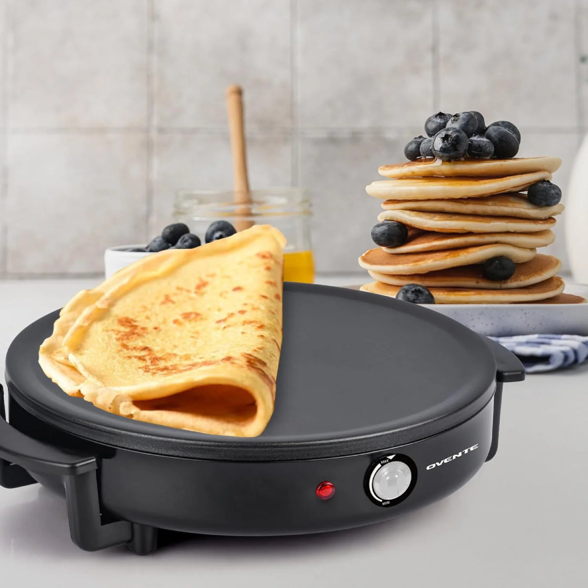 Ovente CRM1122B Electric Crepe Maker and Pancake Griddle Cooktop - Black