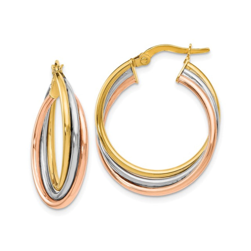 14K Leslie's Women's Twisted Hoop Earrings in 14K Three-Tone Gold