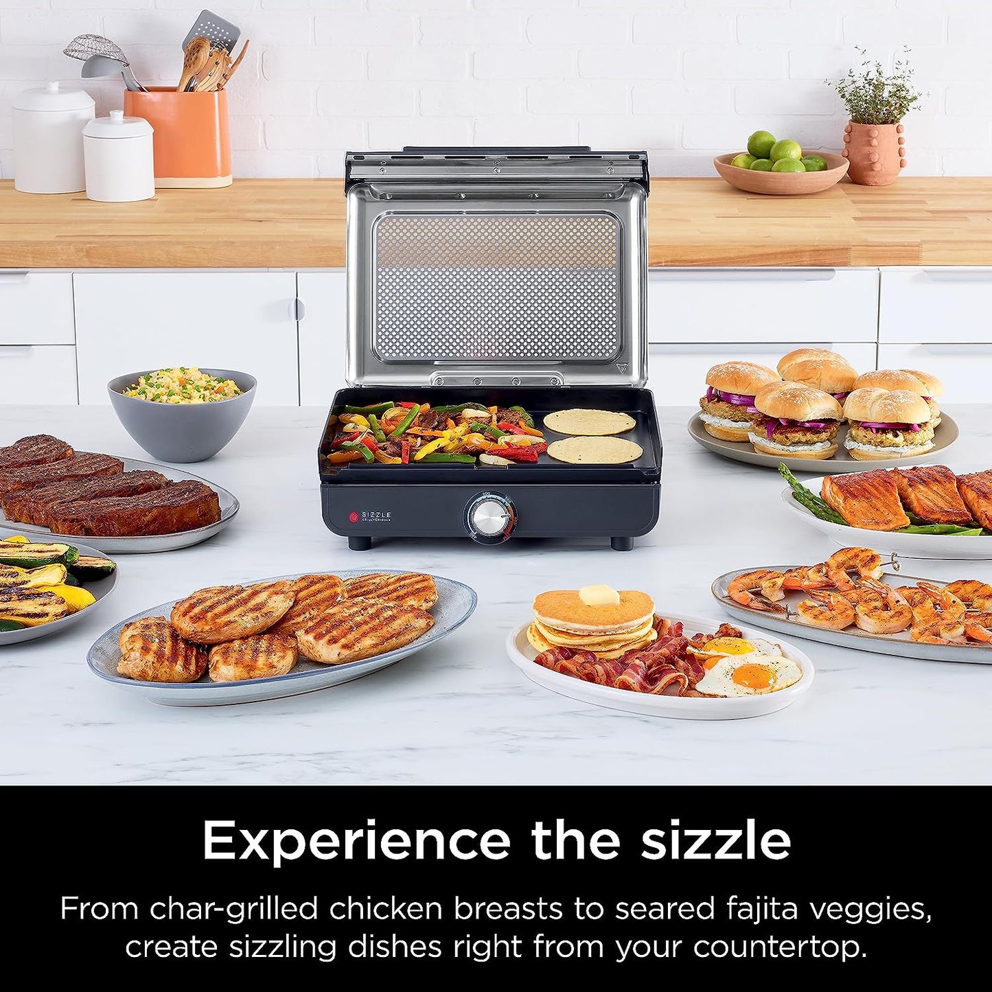 Ninja GR101 Sizzle Smokeless Indoor Grill & Griddle with Edge-to-Edge Heating - Gray/Silver