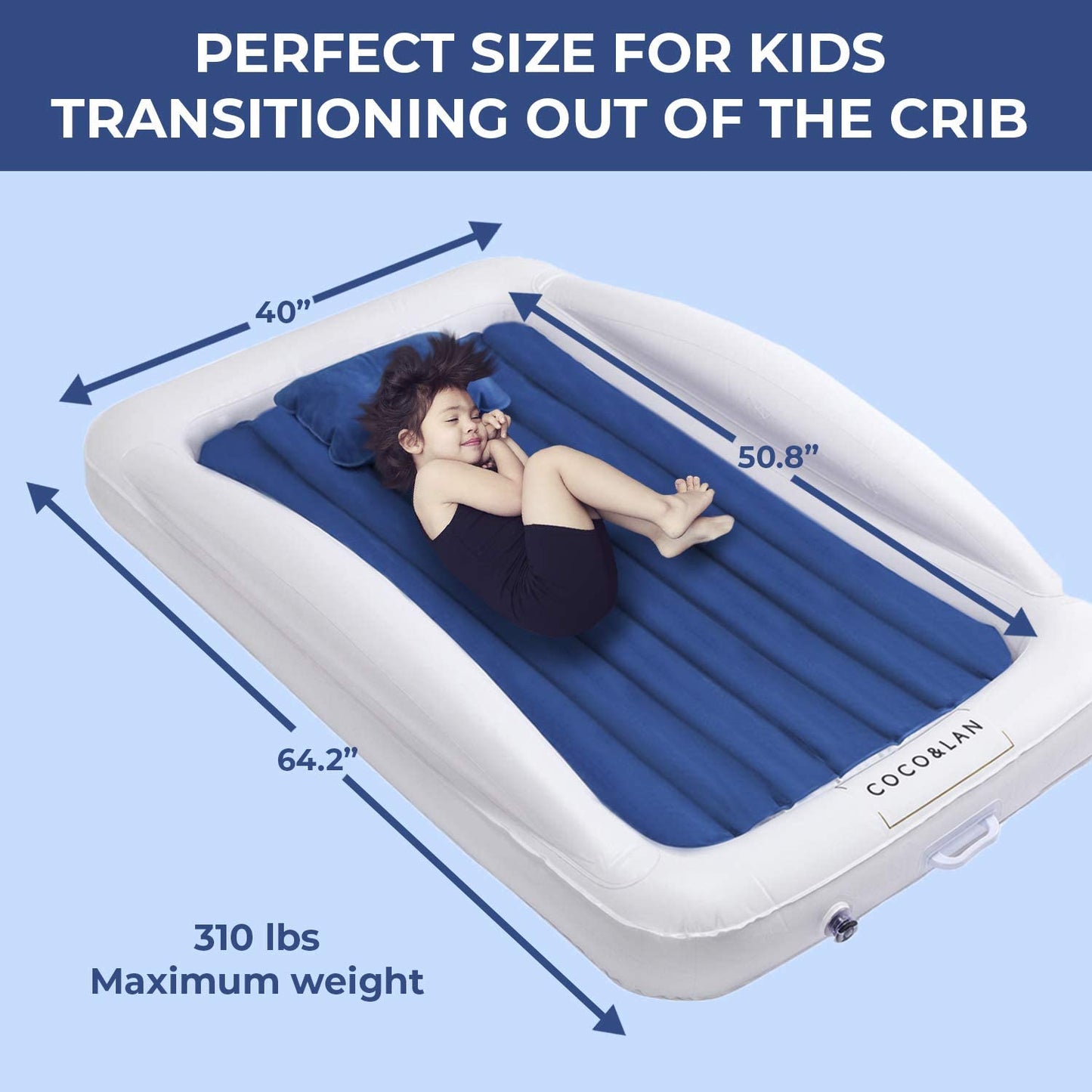Coco & Lan Kids Premium Travel Air Mattress - Blue/White