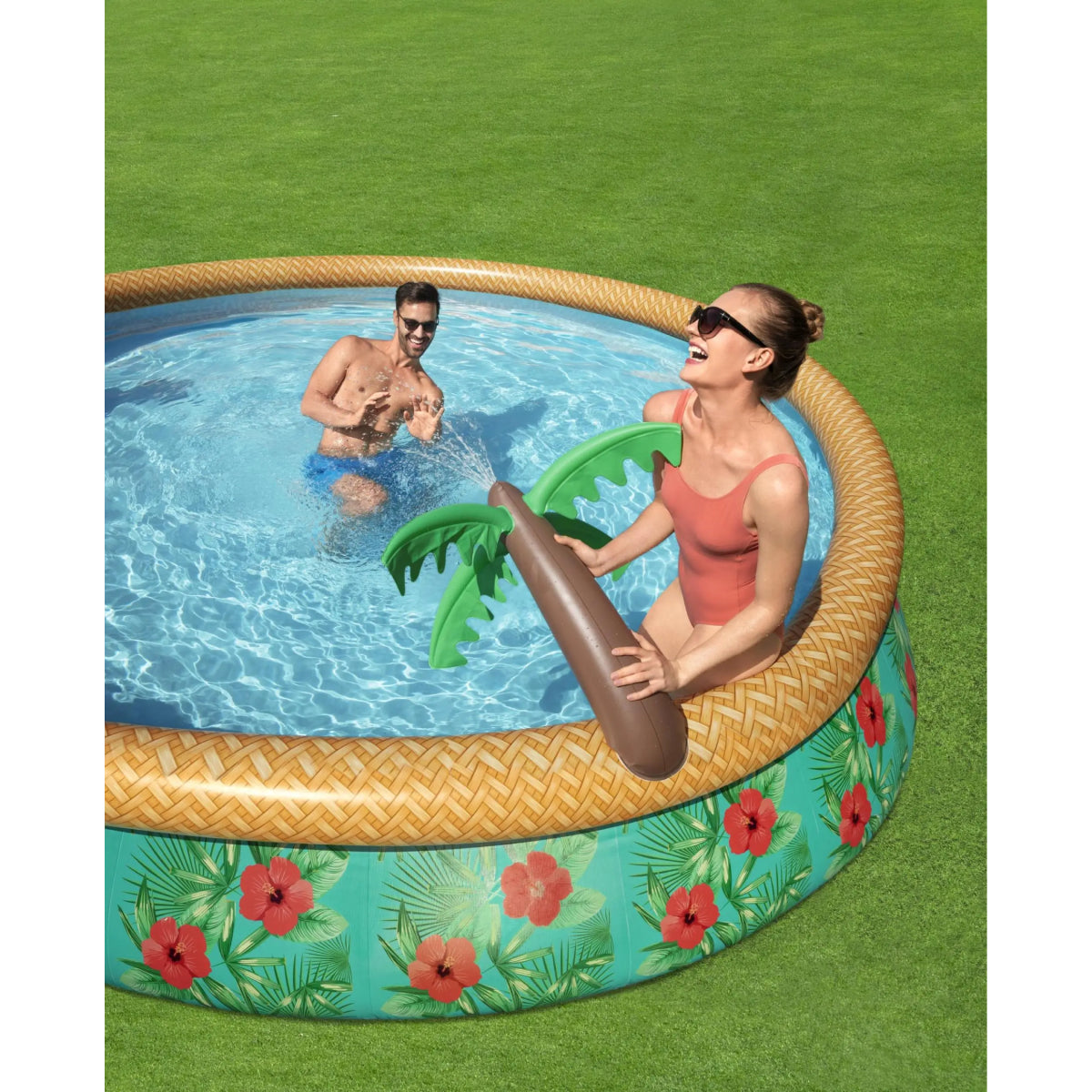 Bestway Fast Set Paradise Palms 15’ X 33” Round Inflatable Pool Set With Sprinkler - Curacao