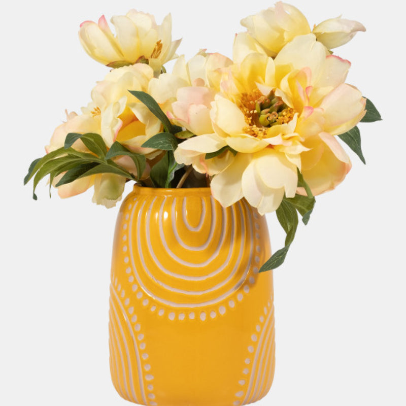 Sagebrook Home 9" Tribal Arch Vase in Ceramic - Mustard/Tan