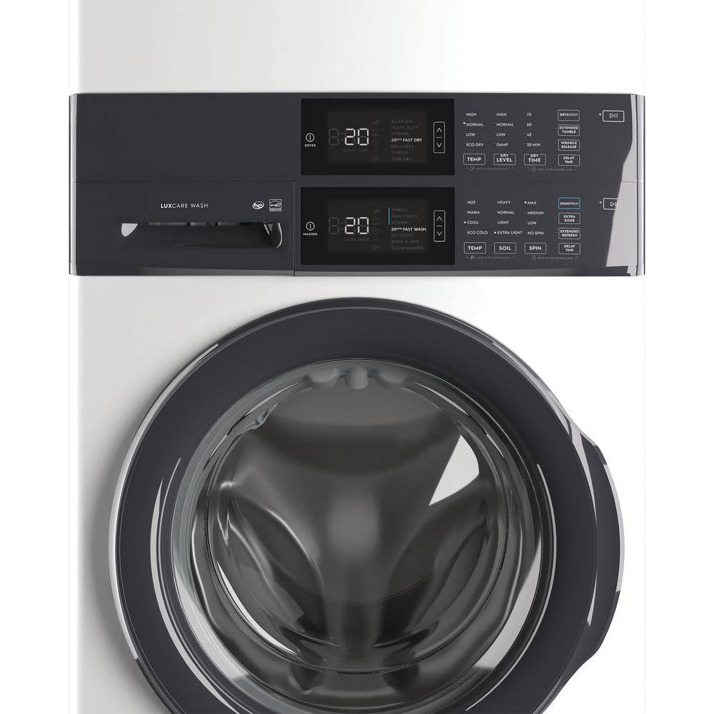 Lavadora apilada Electrolux ELTG7300AW de 4,4 pies cúbicos y secadora a gas de 8,0 pies cúbicos, torre de lavandería con lavado LuxCare, color blanco