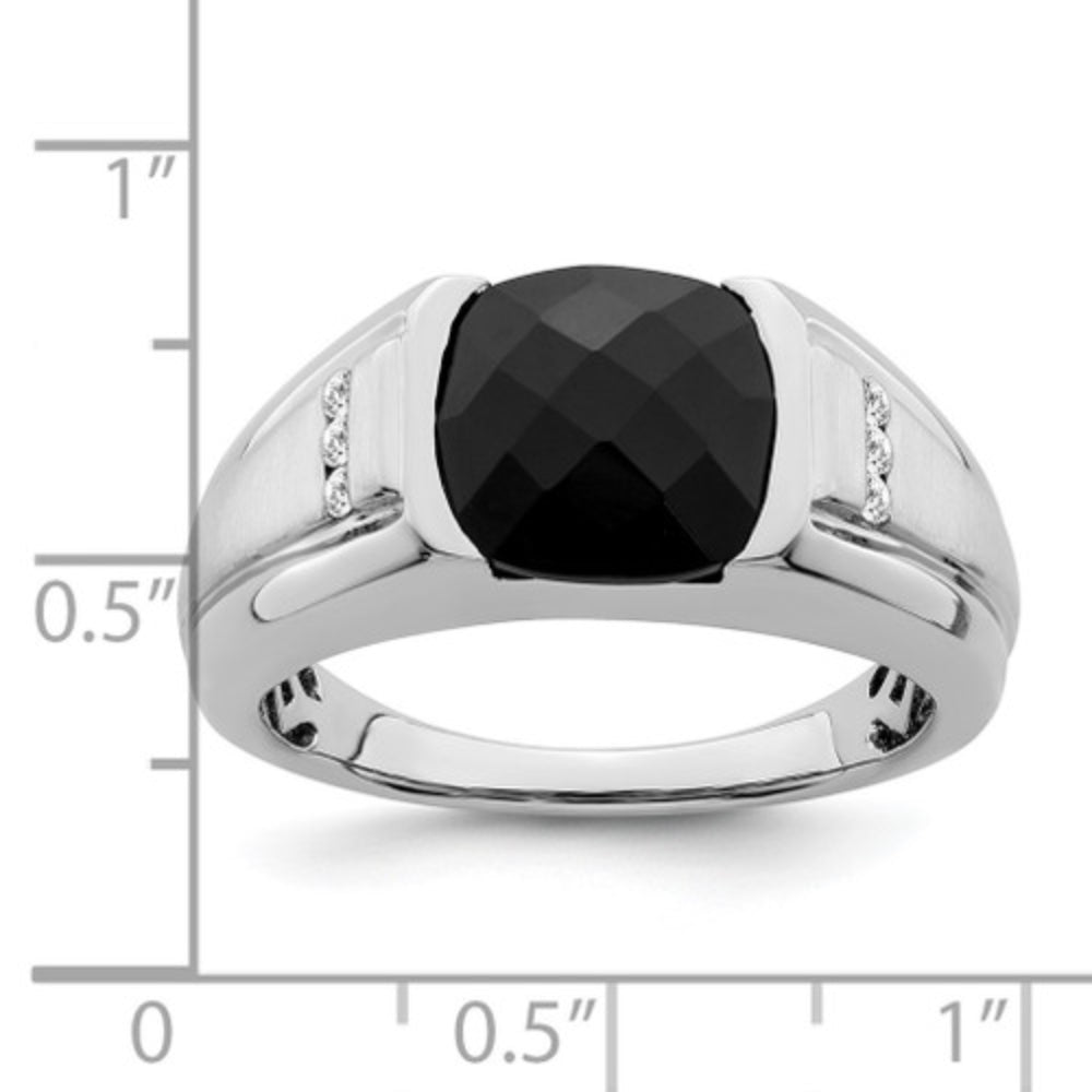 Anillo de oro blanco de 14 quilates con diamantes y ónix para hombre