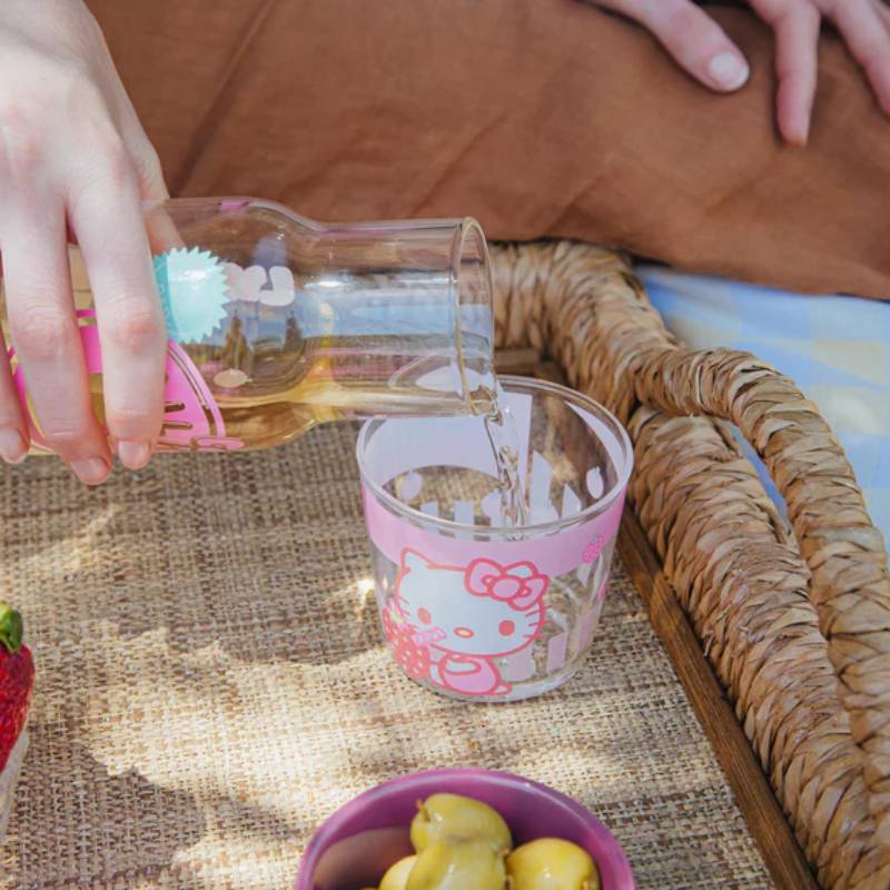 Sanrio Hello Kitty Strawberry Milk 18 oz Glass Pitcher and 8 oz Cup