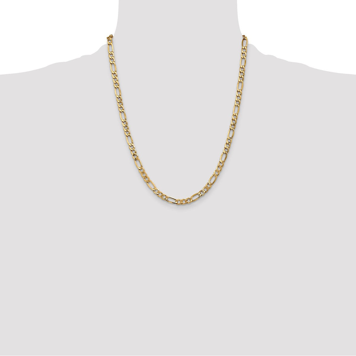 14K Yellow Gold Unisex 22" Semi-Solid Figaro Chain