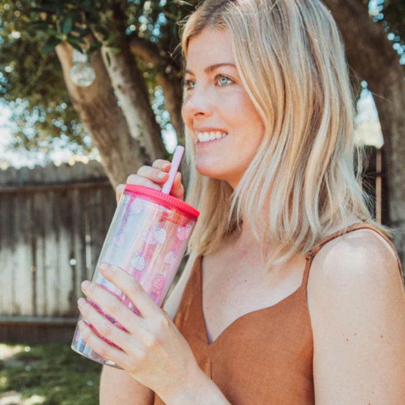 Sanrio Hello Kitty Strawberries 20 oz Tumbler With Lid and Straw - Pink