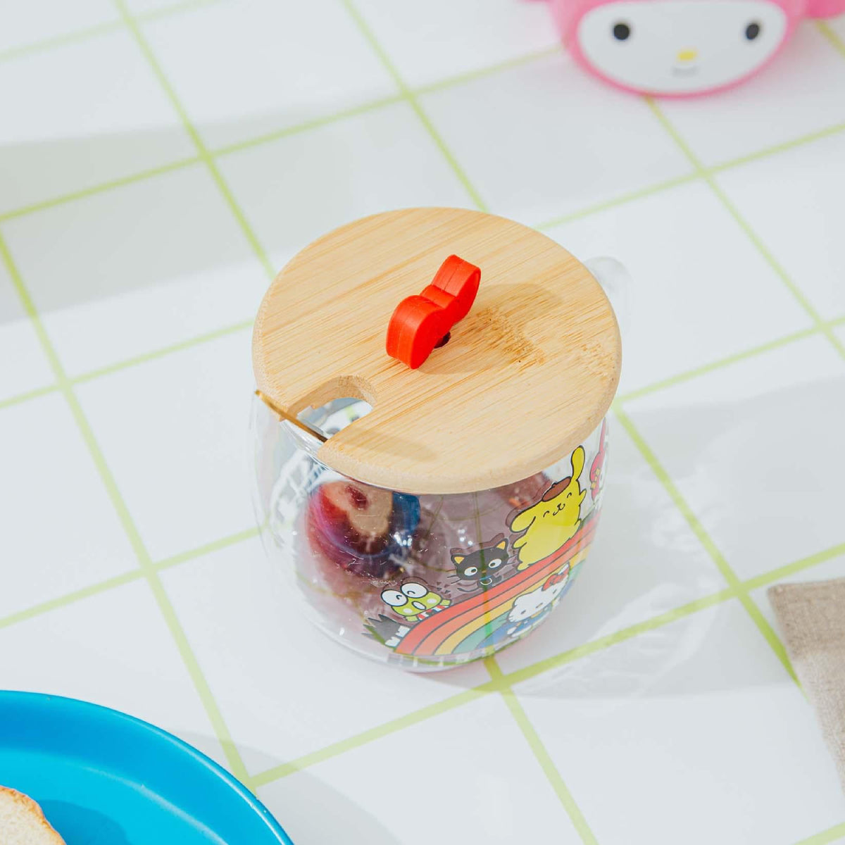 Sanrio Hello Kitty and Friends 17 oz Rainbow Glass Mug with Lid and Spoon - Multicolor