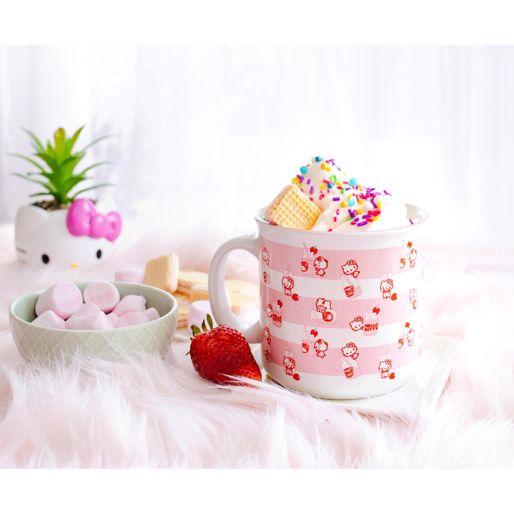 Sanrio Hello Kitty Strawberry Milk 20 oz Ceramic Camper Mug - White/Pink