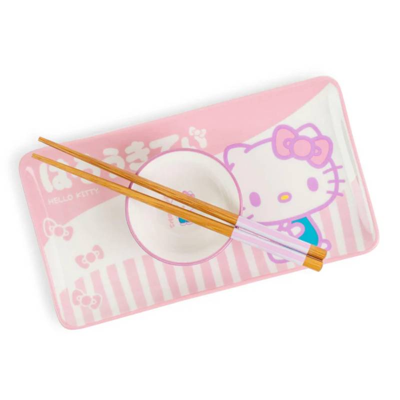Sanrio Hello Kitty Pink Ceramic Sushi Set With Sauce Bowl and Chopsticks (3 Piece)