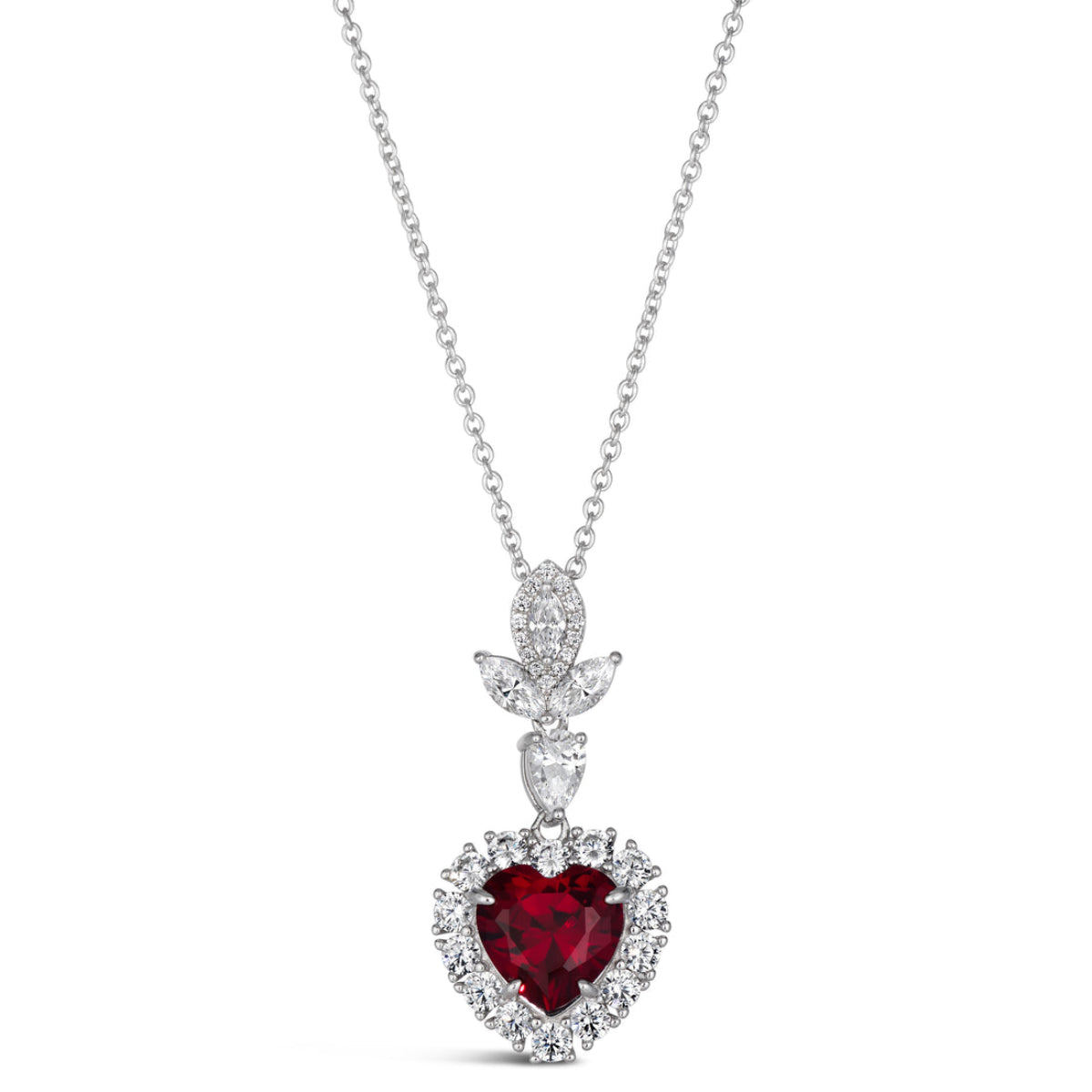 Anna Zuckerman Kate 24 Women's 3 ct. Ruby & 3 ct. Diamond Crystalline Heart Necklace in Platinum-Plating over 925 Sterling Silver