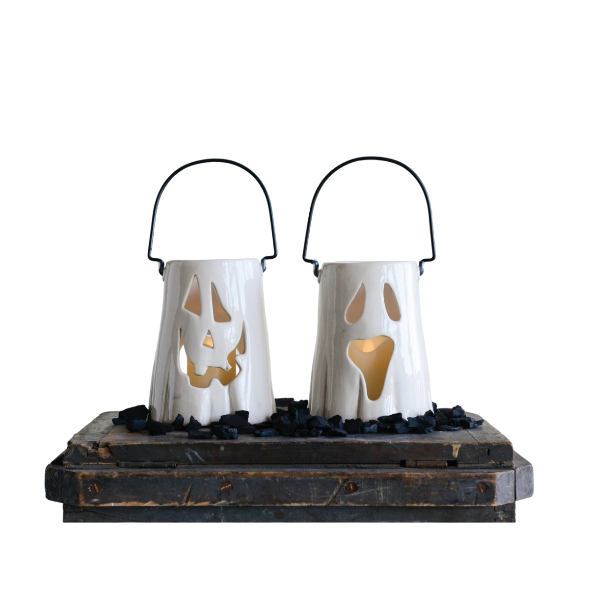 Creative Co-op Ghost Lantern with Handle (Set of 2) - White