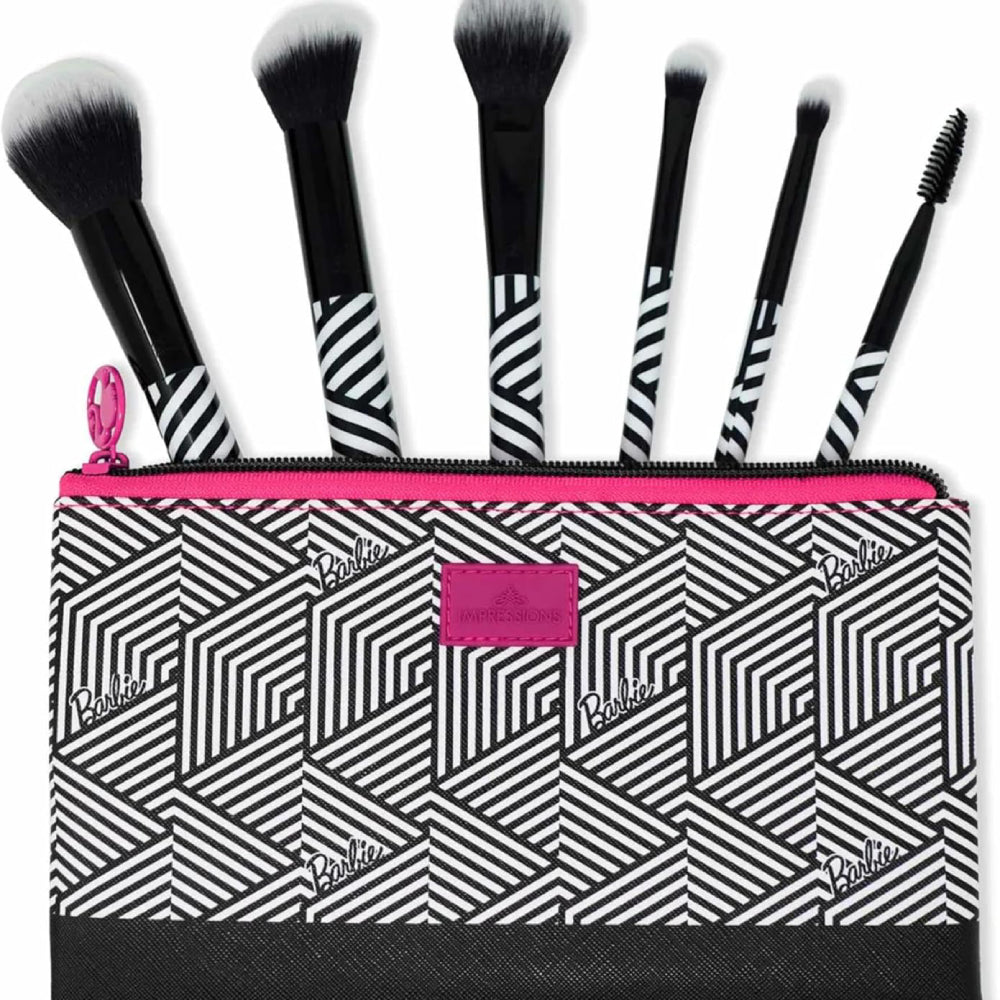 Impressions Vanity Barbie Classic Makeup Brush Set with Zippered Bag (7 Pieces)