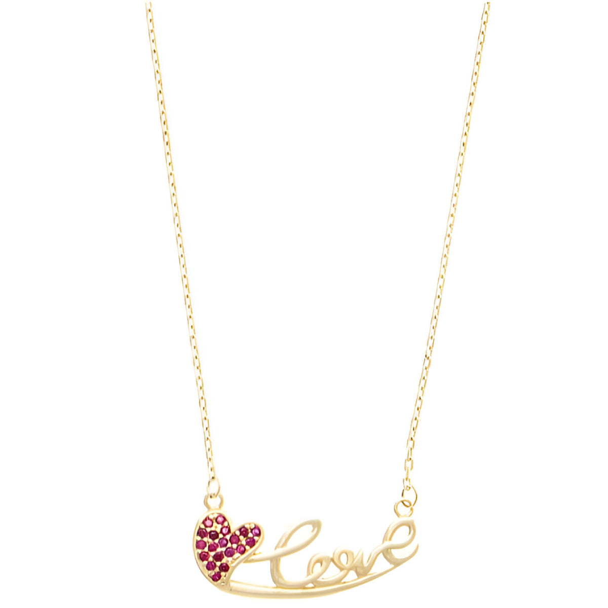 14K Women's 17" Cubic Zirconia Love Heart Necklace in 14K Yellow Gold