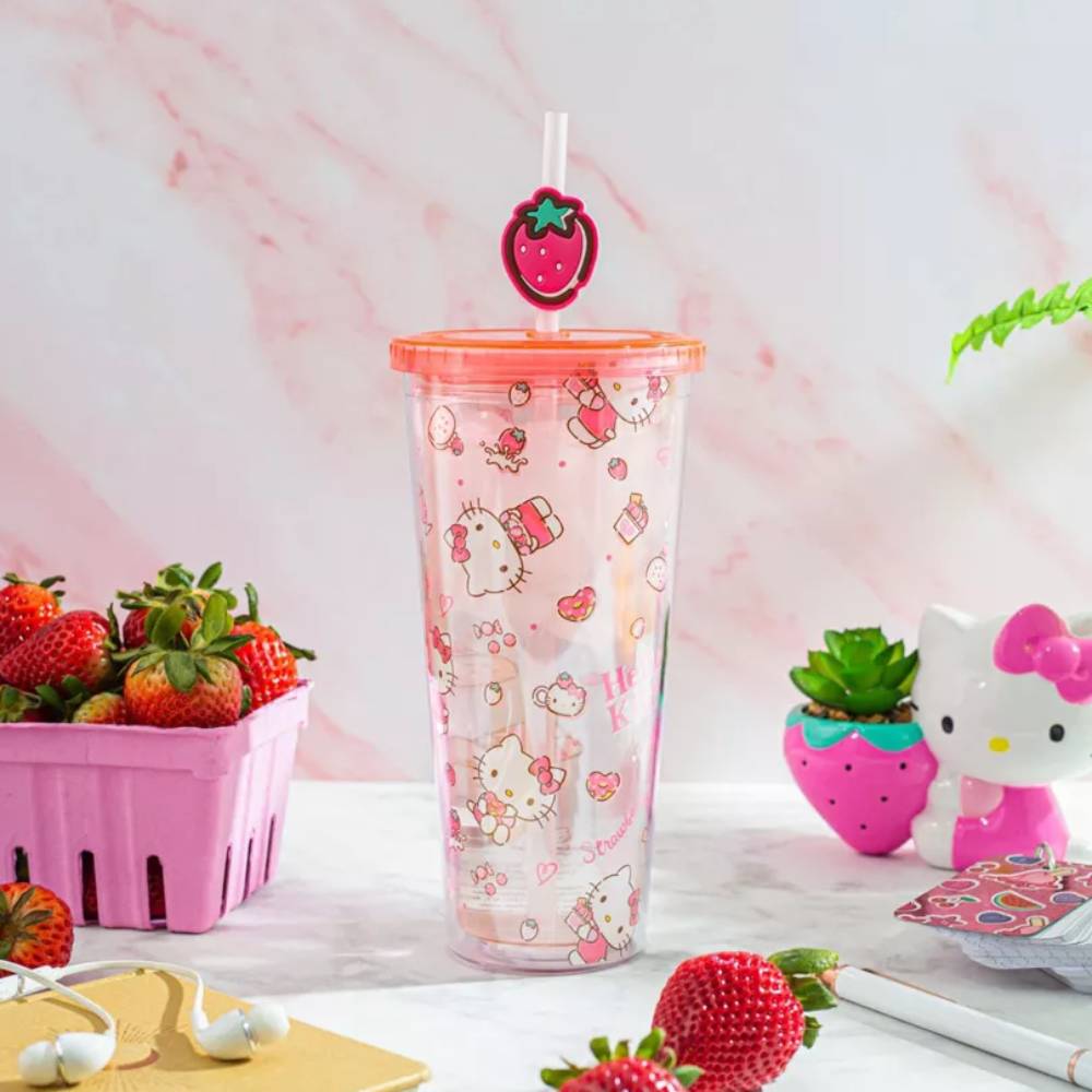 Sanrio Hello Kitty 24 oz Strawberry Sweets Carnival Cup With Lid - Pink