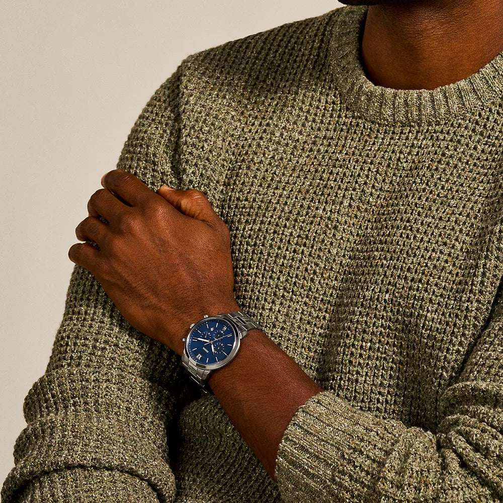 Fossil Neutra Men's 44mm Silver-Tone Bracelet Watch - Blue Dial