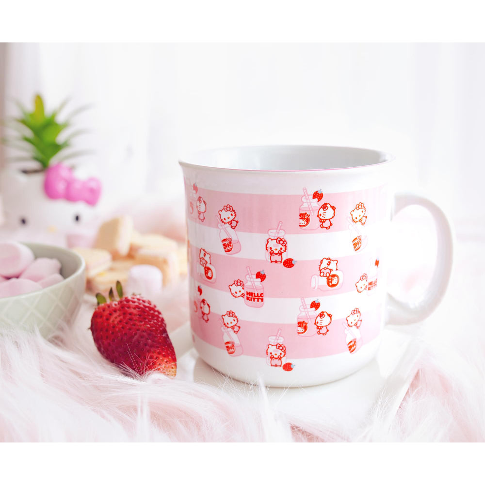 Sanrio Hello Kitty Strawberry Milk 20 oz Ceramic Camper Mug - White/Pink