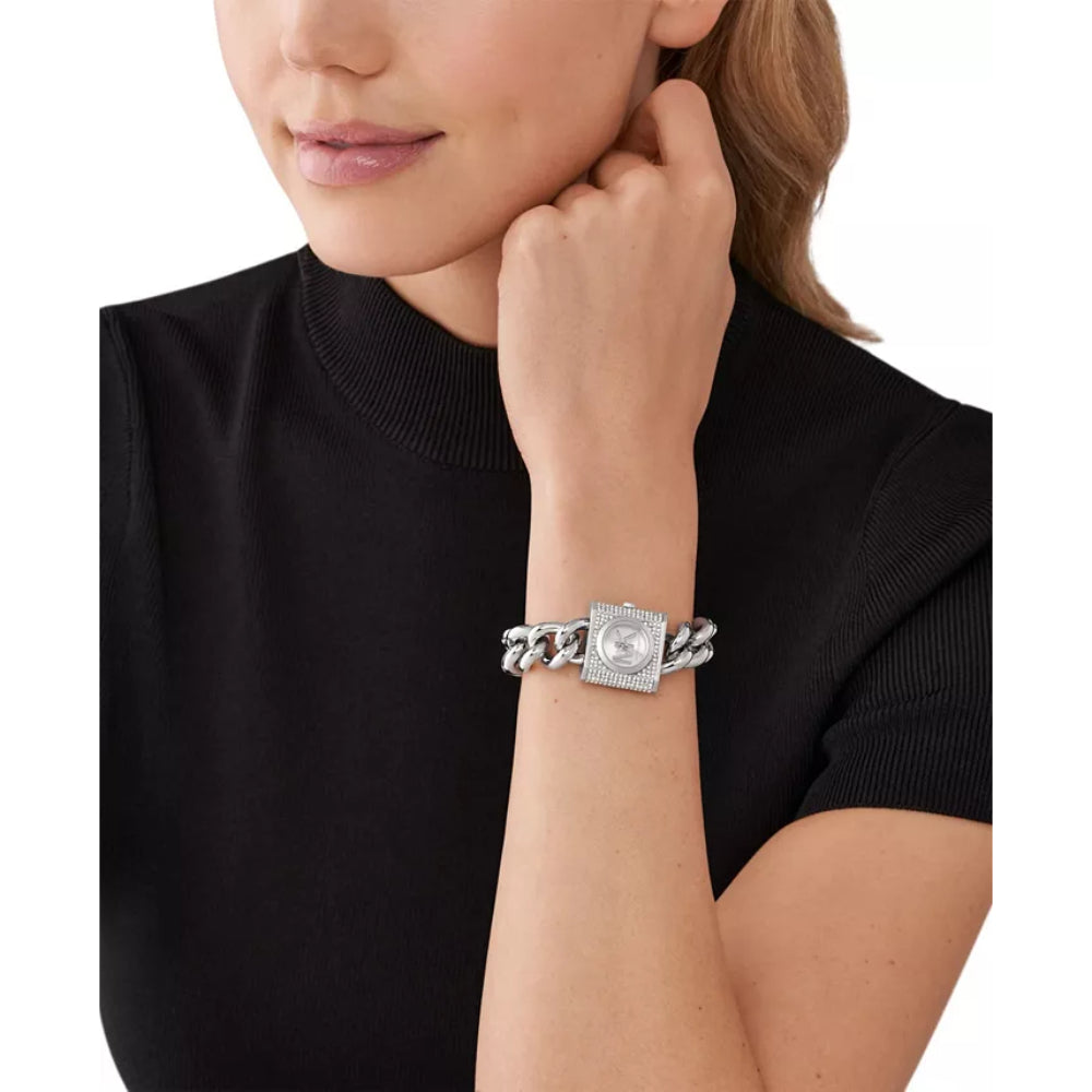 Michael Kors Mini Lock Pave Women's 25mm Chain Watch - Silver-Tone