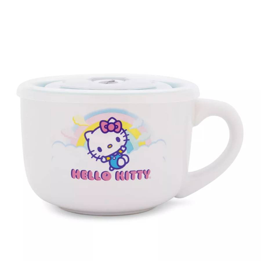 Sanrio Hello Kitty Clouds 24 oz Ceramic Soup Mug With Vented Lid - Multicolor