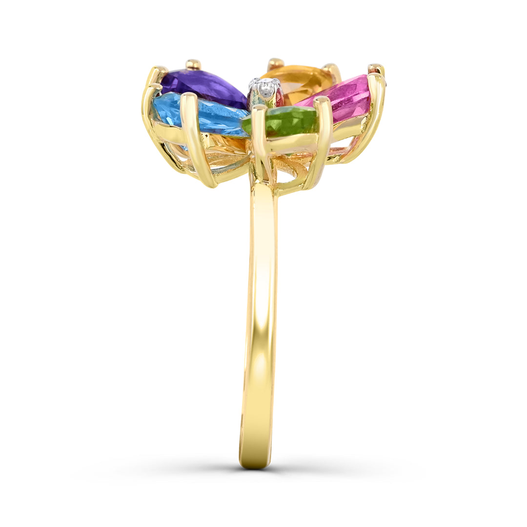 10K Yellow Gold Multi-Colored Flower Ring (Size 7)