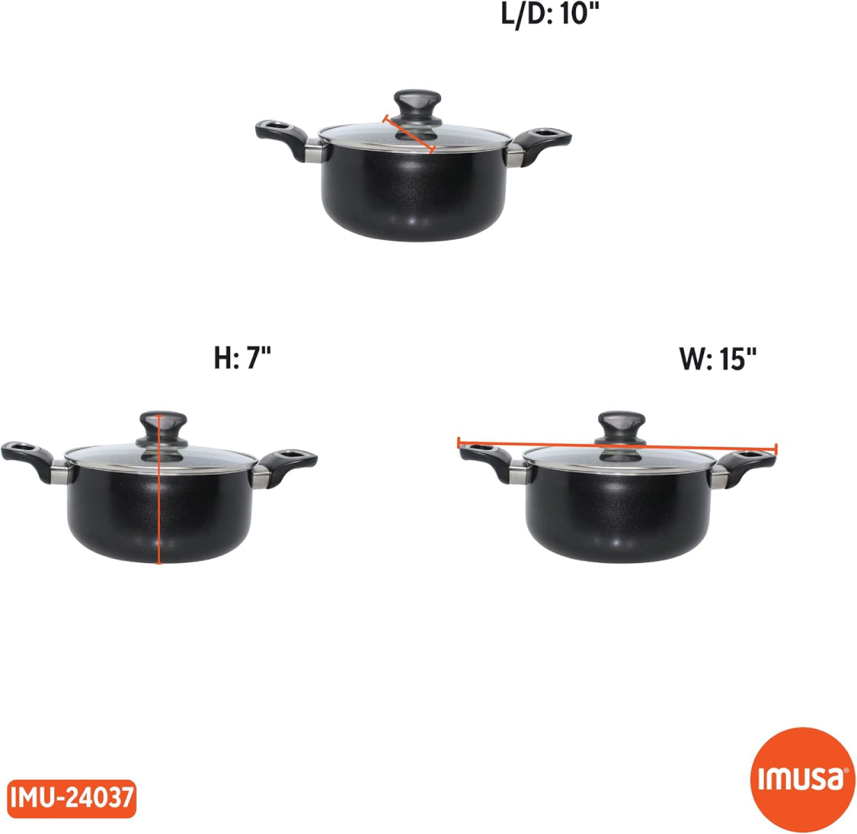 Imusa GAU/24037 4.8 qt Bistro Nonstick Duch Oven with Glass Lid - Black