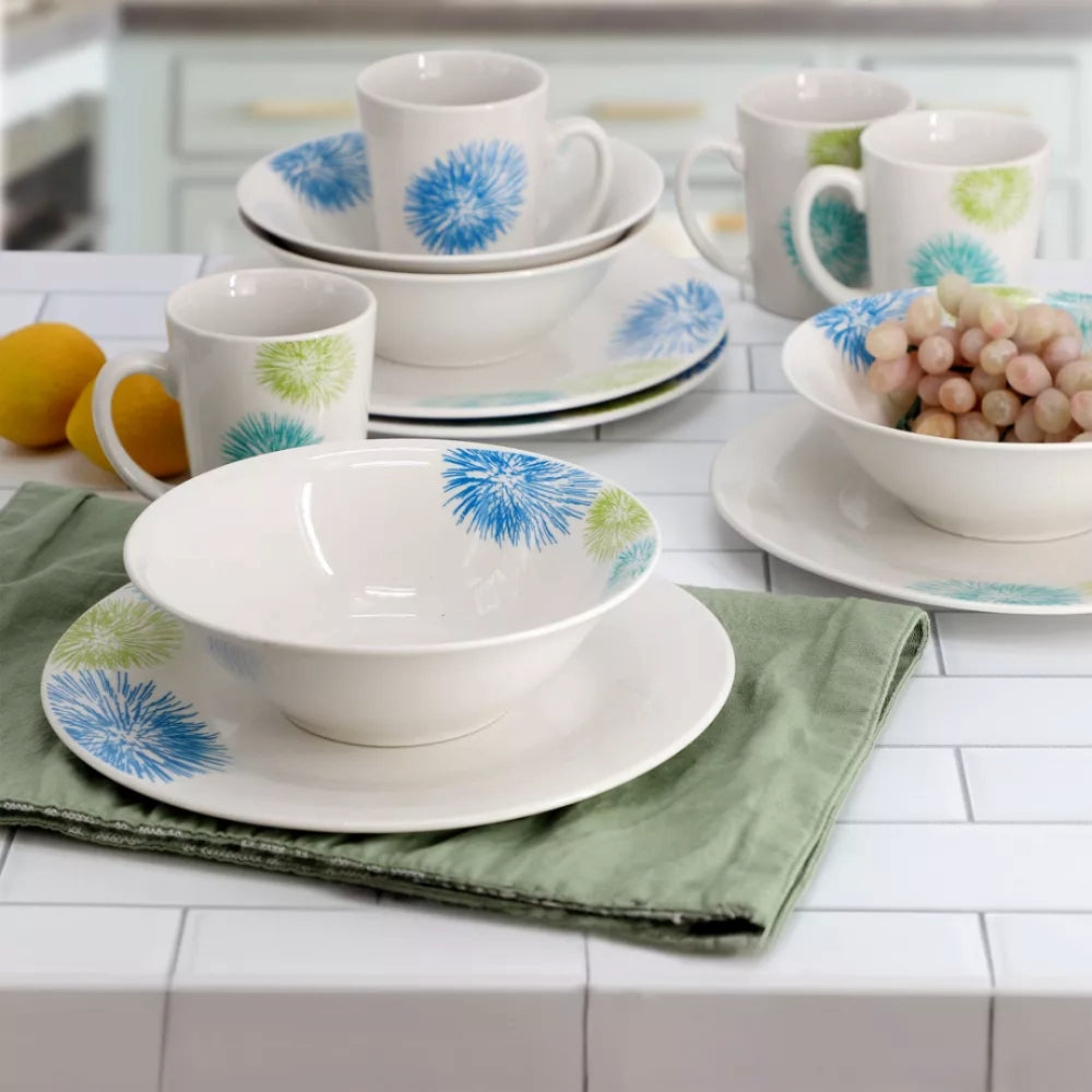 Gibson Home Meadow Dinnerware Set (12-Pieces) - White/Blue