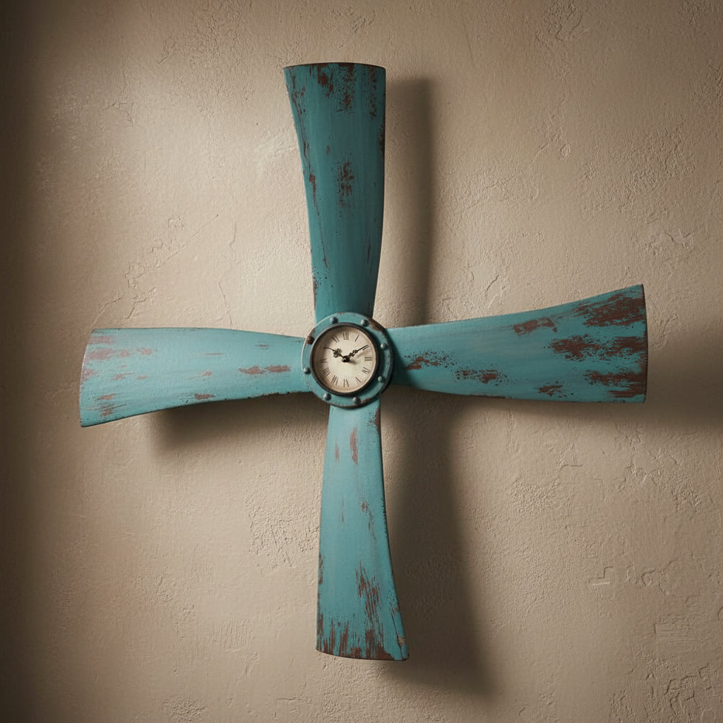 UMA Enterprises Coastal 26" Propeller Wall Clock in Metal - Cyan