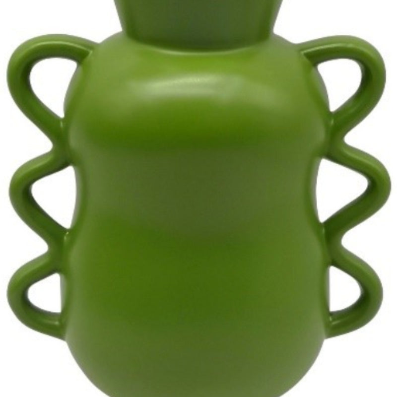Three Hands 10.25" Cylindrical Ceramic Vase with Wavy Handles - Green