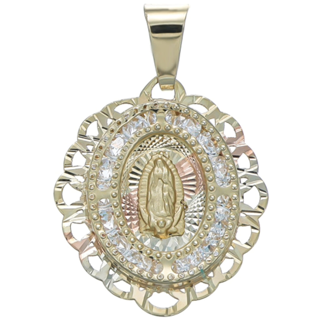 14k 3-tone Gold Lady Of Guadalupe Pendant - Oval