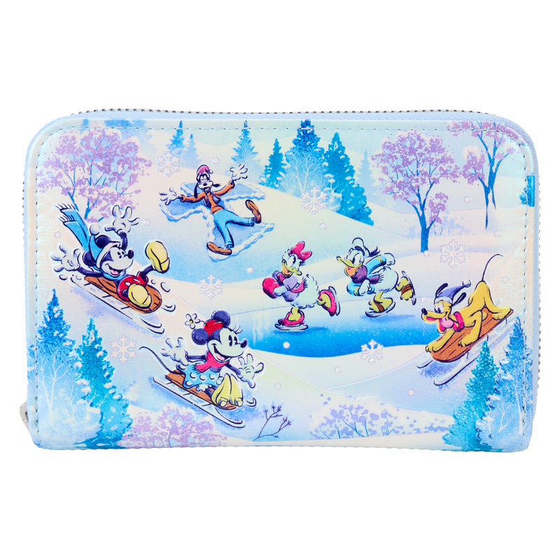 Loungefly Disney Mickey and Friends Winter Wonderland Scene Zip Wallet- Blue