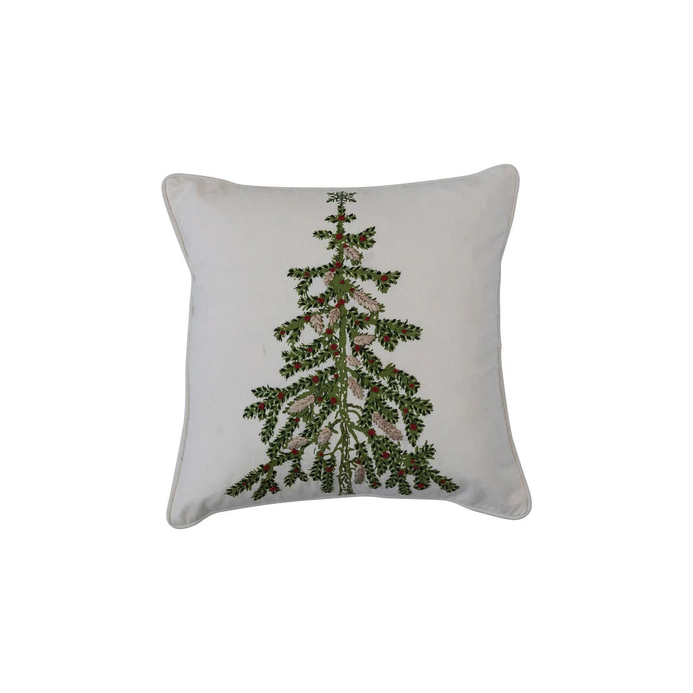 Creative Co-op 18" Printed Pillow with Christmas Tree - White