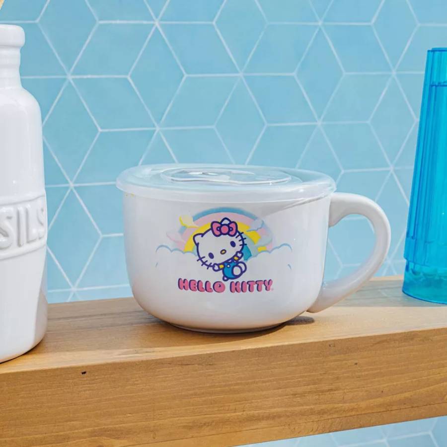 Sanrio Hello Kitty Clouds 24 oz Ceramic Soup Mug With Vented Lid - Multicolor