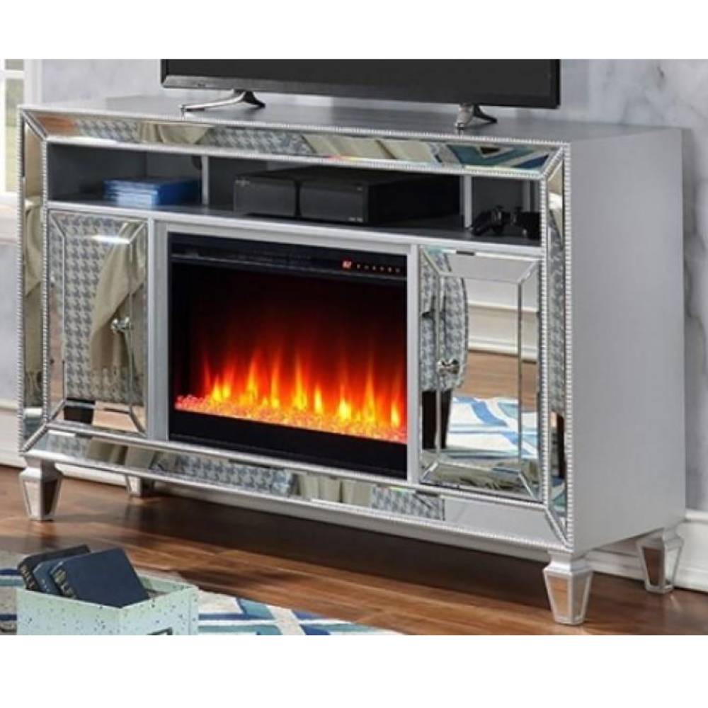 Seginus 65" TV Stand with Fire Place by Furniture of America - Silver