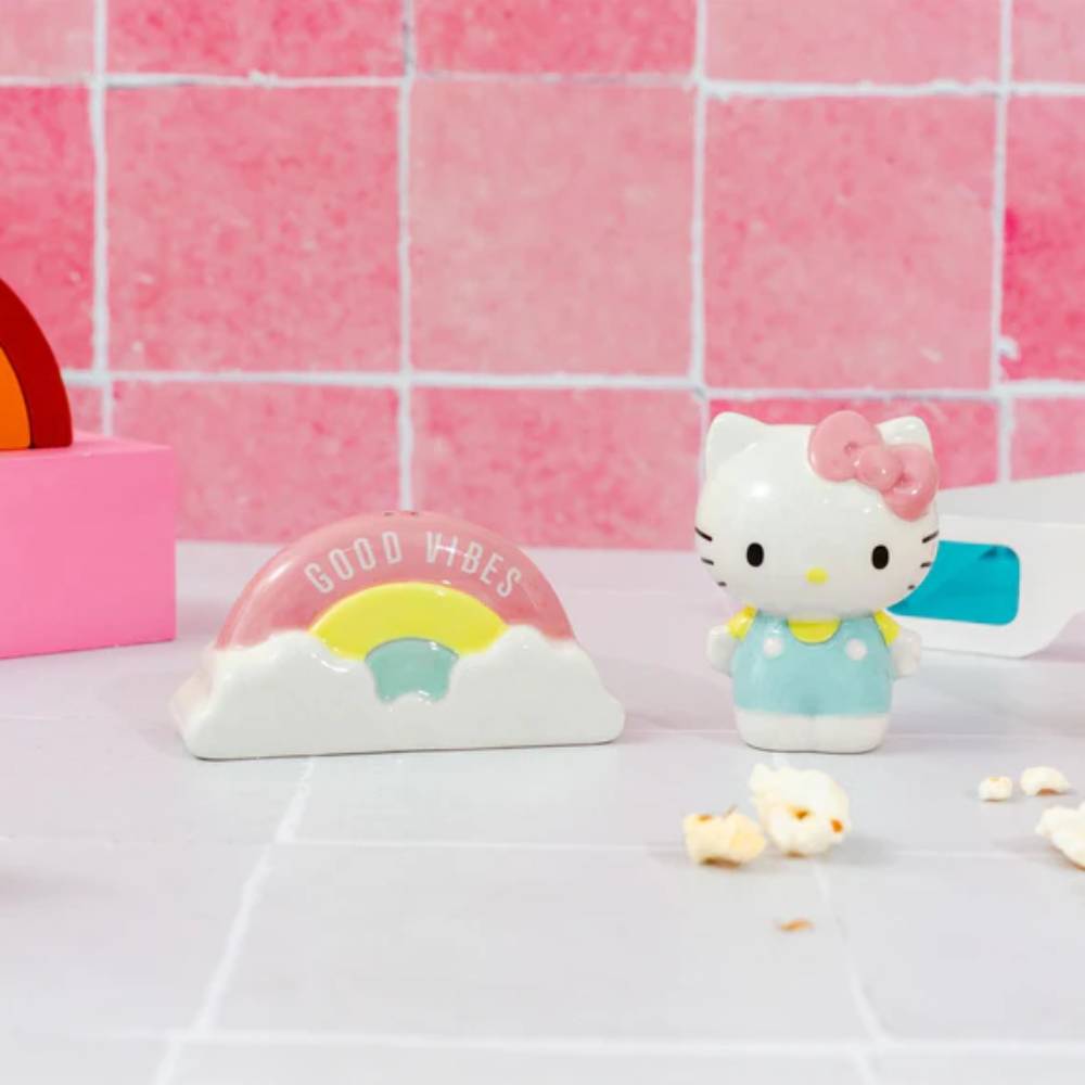 Sanrio Hello Kitty Rainbow 3" Ceramic Salt and Pepper Shaker Set (2-Pieces)