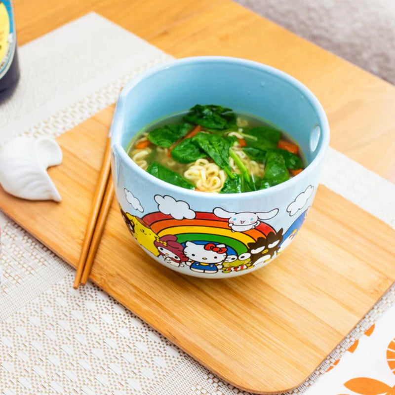 Sanrio Hello Kitty and Friends Rainbow 20 oz Ceramic Ramen Bowl and Chopstick Set - Multicolor