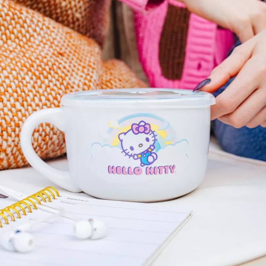 Sanrio Hello Kitty Clouds 24 oz Ceramic Soup Mug With Vented Lid - Multicolor